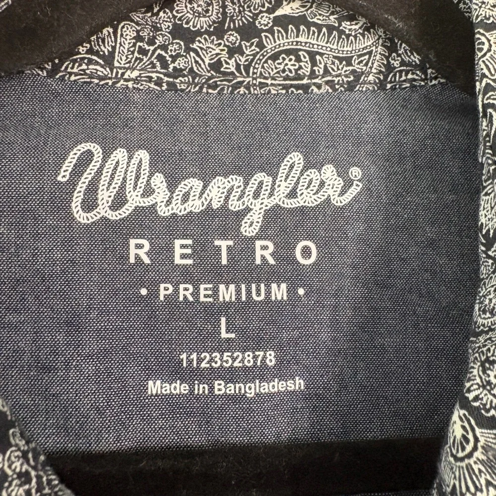 Wrangler Shirt Mens Large Black Retro Premium Paisley Snap Button Western Cowboy